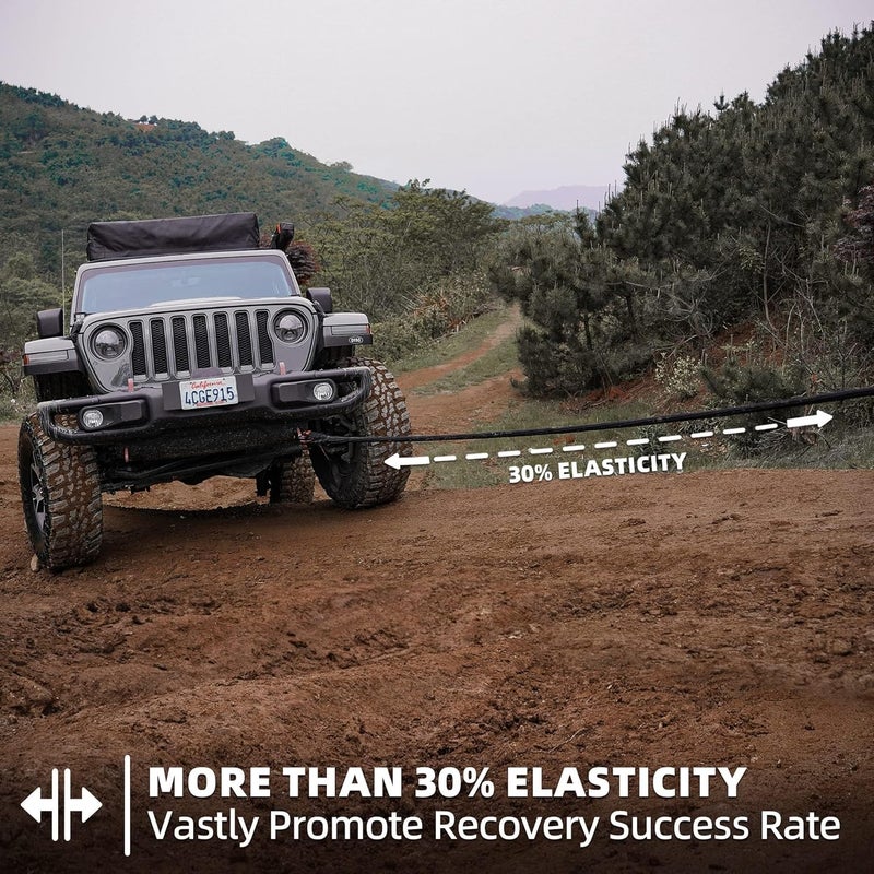 SAMOUT Kinetic Recovery Rope (48000Lbs 1in x 30ft) + 2PCS Synthetic Soft Shackle, Extreme Duty 30% Elasticity Energy Snatch Strap for 4x4 Offroad Vehicle - Image 3